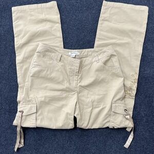 White House Black Market Pants Womens 10 Khaki Cargo Floral Embroidered Beaded